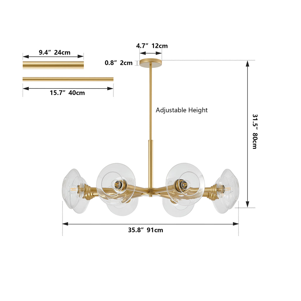 36" Modern Gold 8-Light Sputnik Chandelier