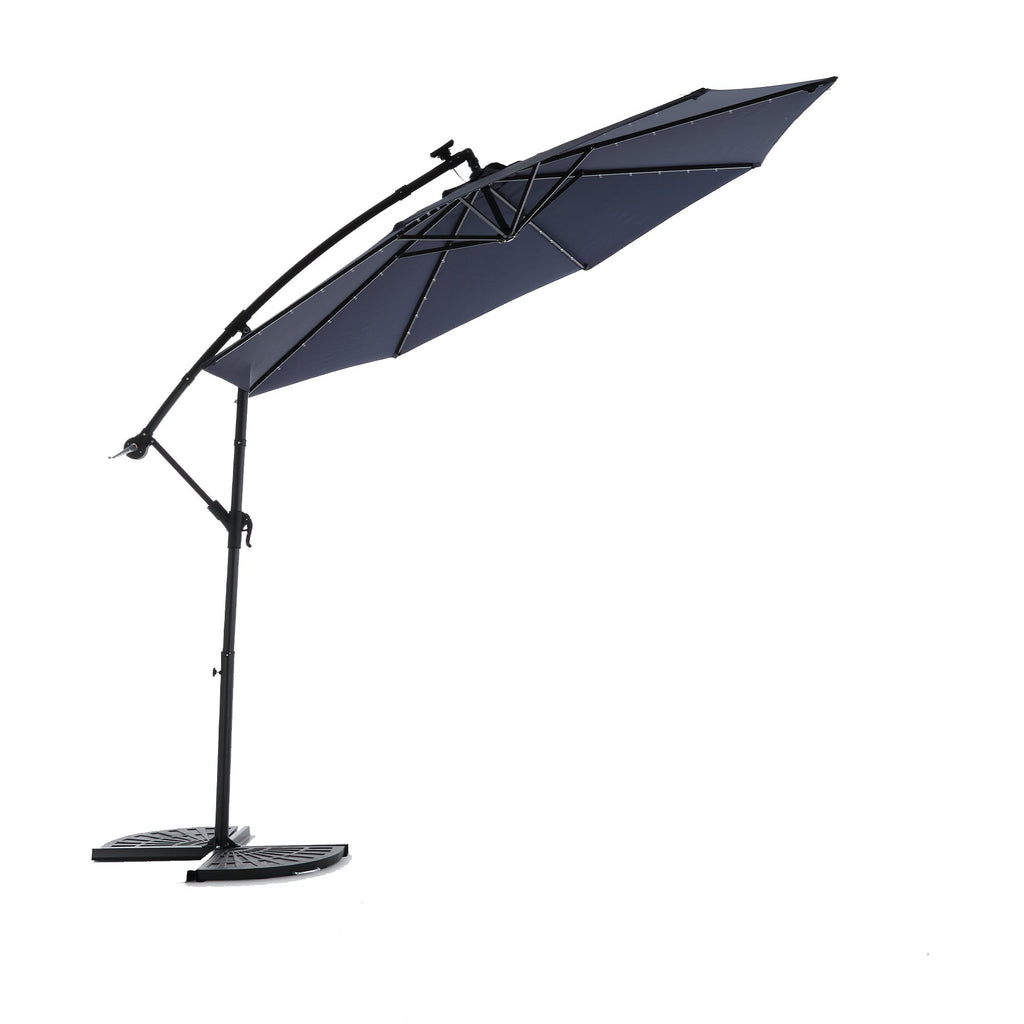 10ft Solar LED Offset Hanging Market Patio Umbrella - Navy Blue