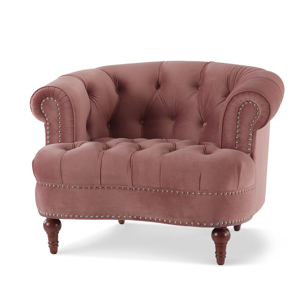 La Rosa Victorian Tufted Upholstered Accent Chair, Ash Rose