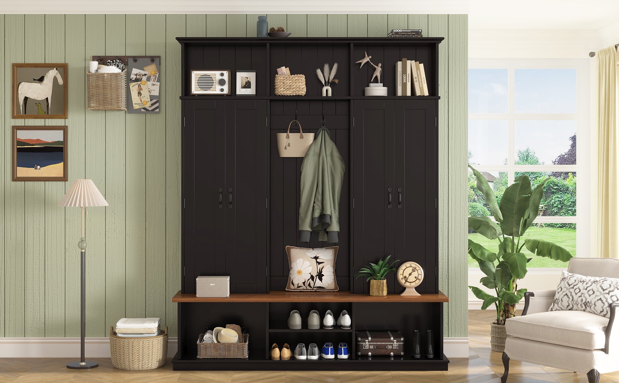 Vibe Haus 62.2''W Entryway Hall Tree with Bench and Storage