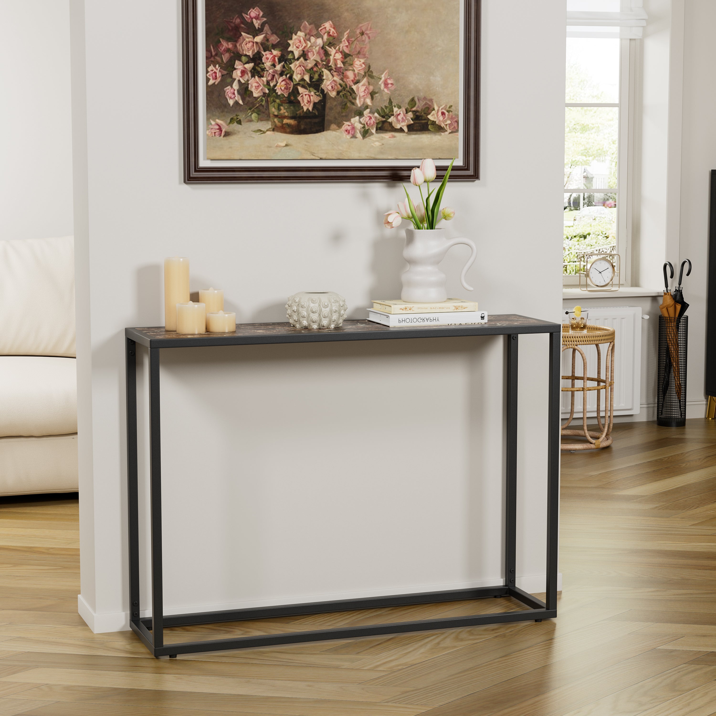 Narrow Console Table - High-End Edge Wrapped Foyer Table