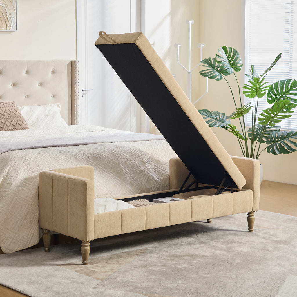 Upholstered Chenille Flip-Top Storage Bench