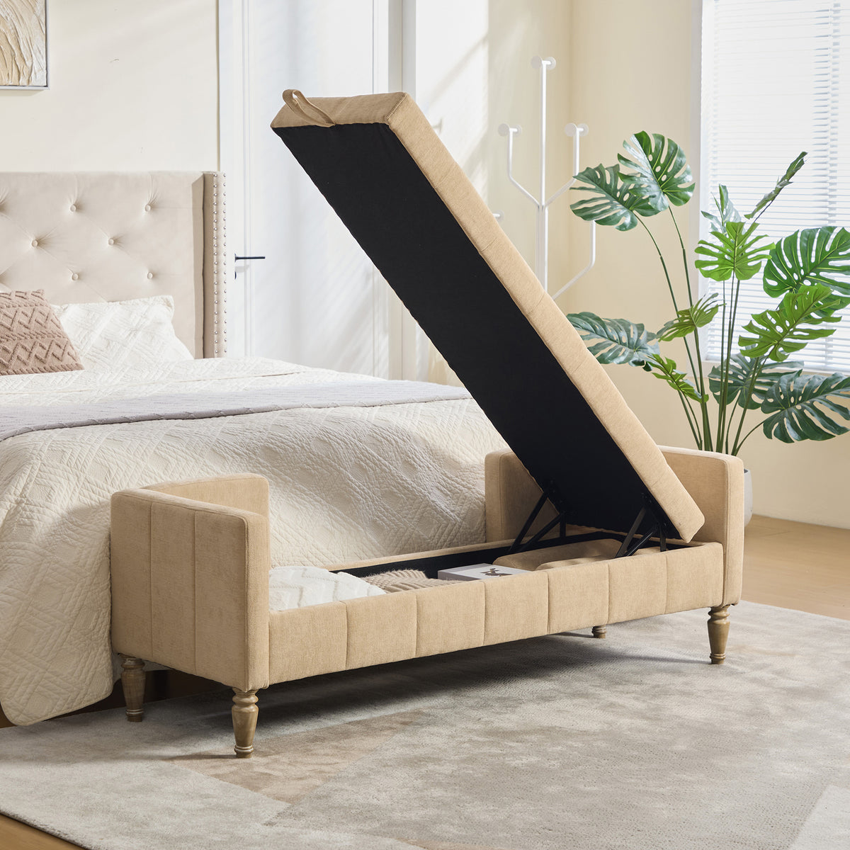 Upholstered Chenille Flip-Top Storage Bench
