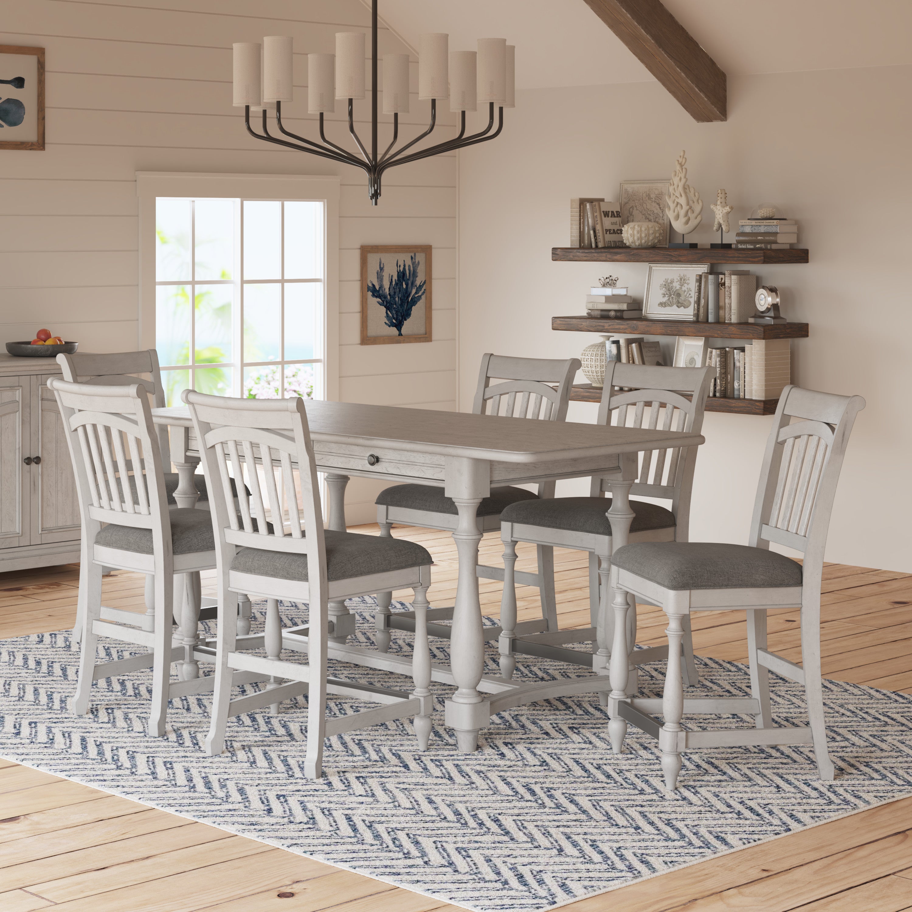 Gray Slat Back Barstools, Set of 2
