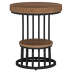 19.68" Round Vintage End Table with 2-Tier Storage