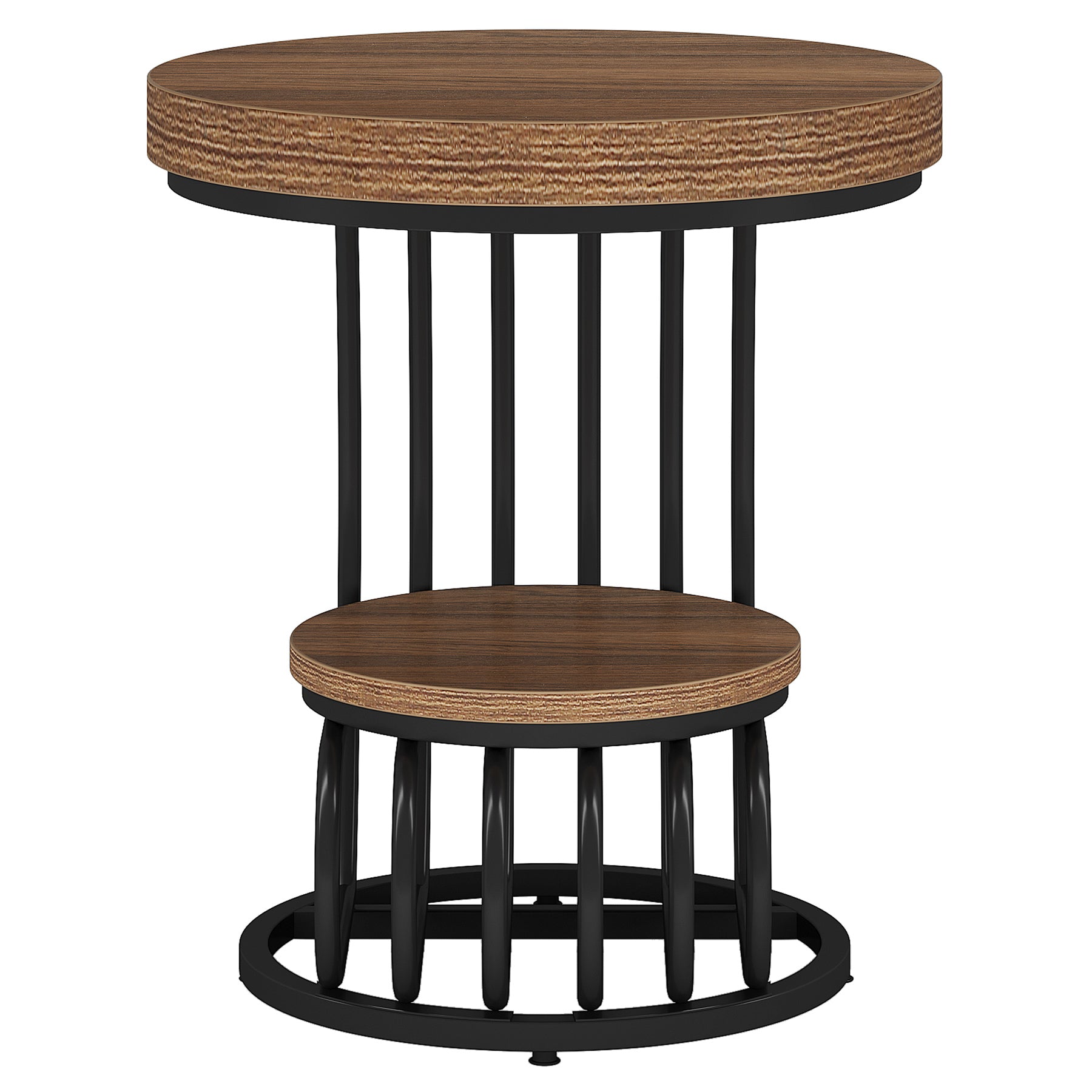 19.68" Round Vintage End Table with 2-Tier Storage