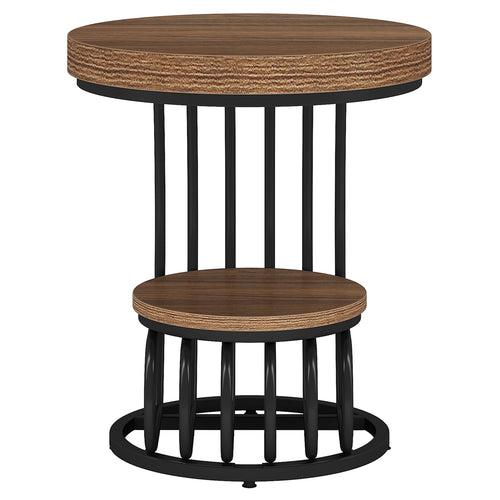 19.68" Round Vintage End Table with 2-Tier Storage