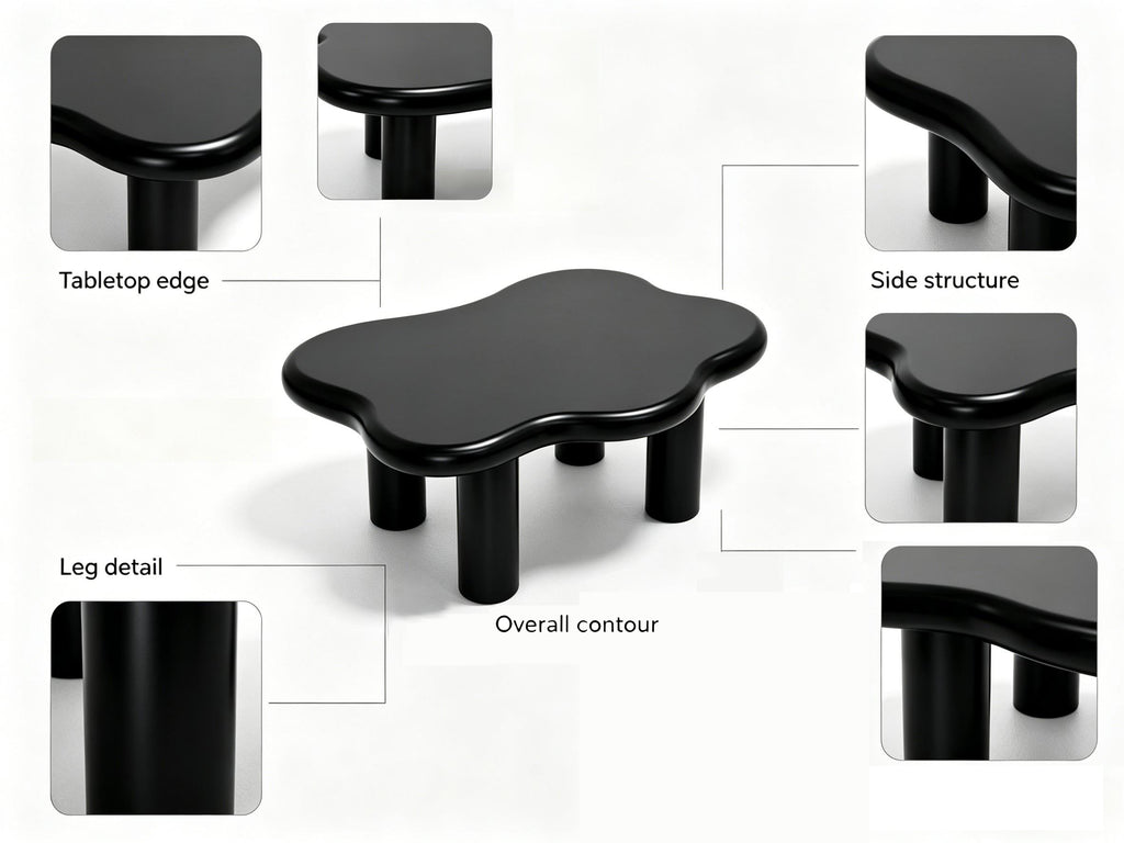 40'' Wood Cloud Coffee Table with 4 Round Legs