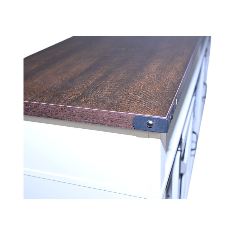 65.3" TV Stand with LED Light Strips and Iron Mesh Barn Door