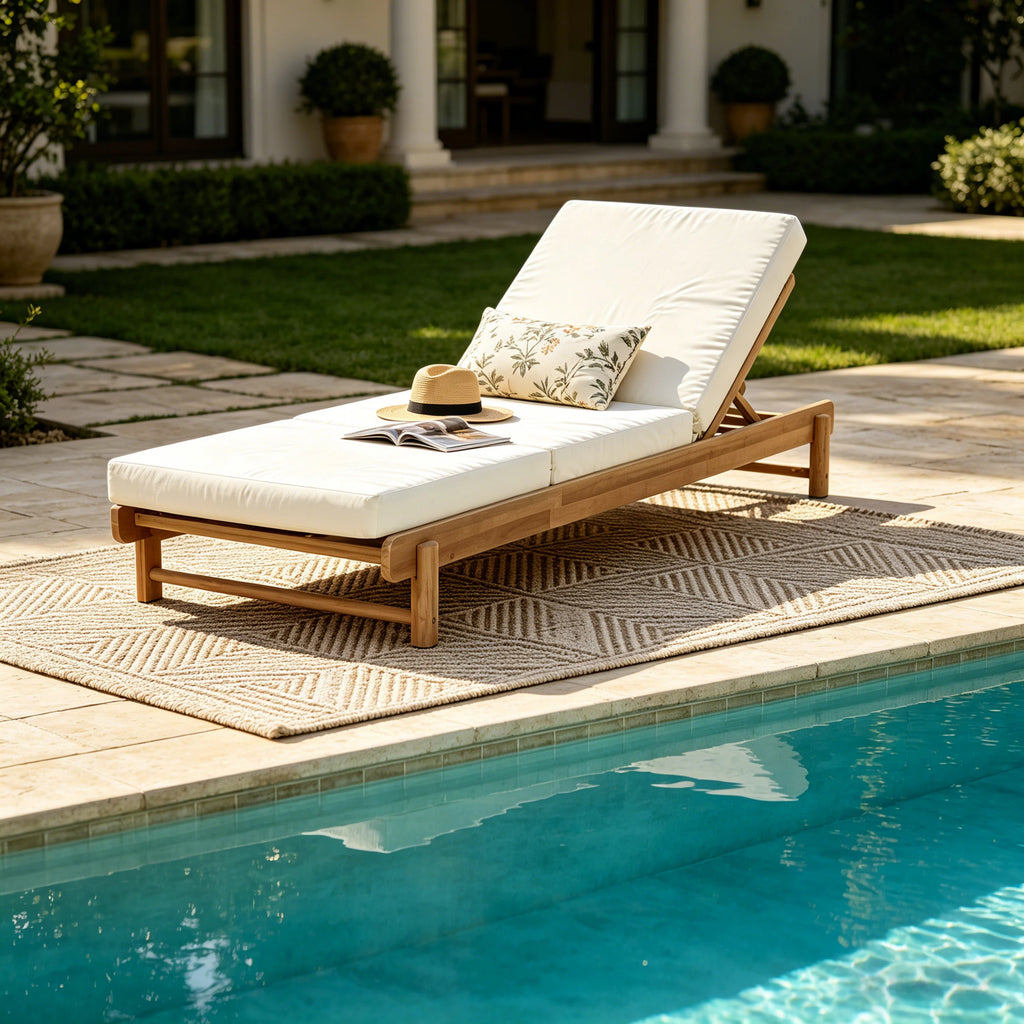 Light Teak Acacia Wood Chaise Lounge Set: 1 Frame + 1 3-Fold