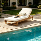 Light Teak Acacia Wood Chaise Lounge Set: 1 Frame + 1 3-Fold