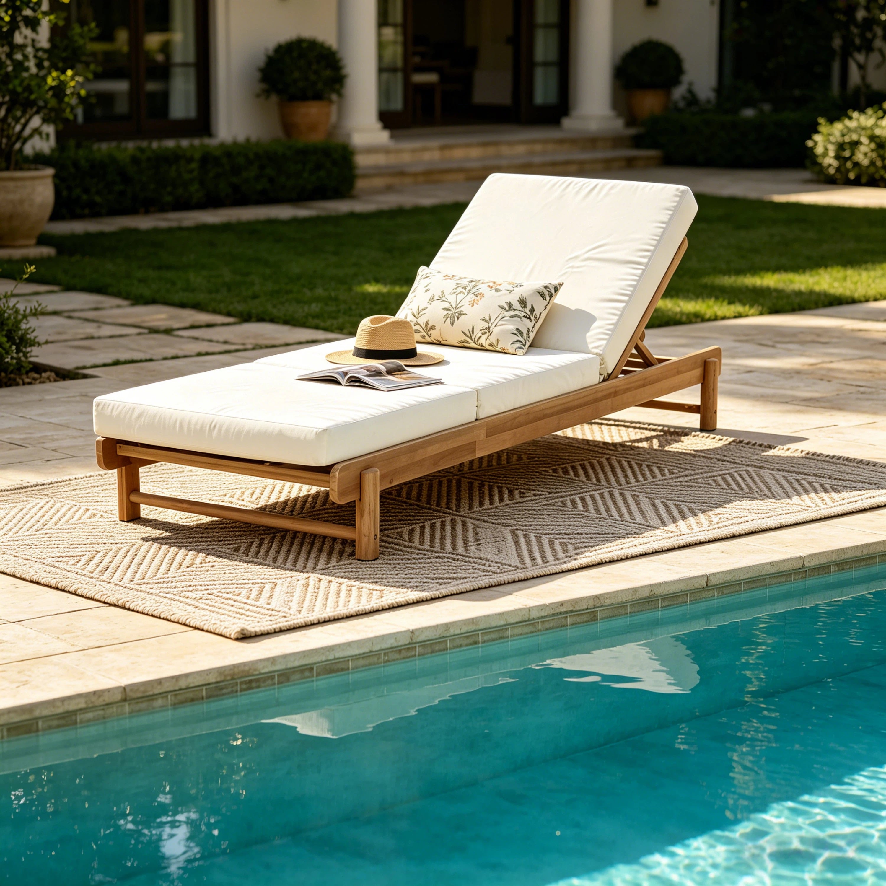 Light Teak Acacia Wood Chaise Lounge Set: 1 Frame + 1 3-Fold