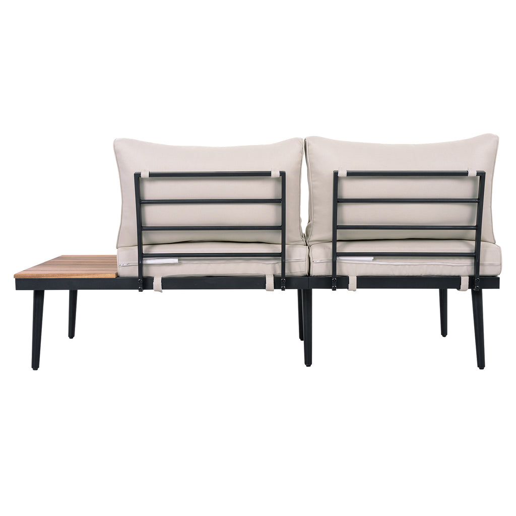 TREXM 6-Piece Outdoor Sectional Sofa Set with Round Nesting Coffee Tables