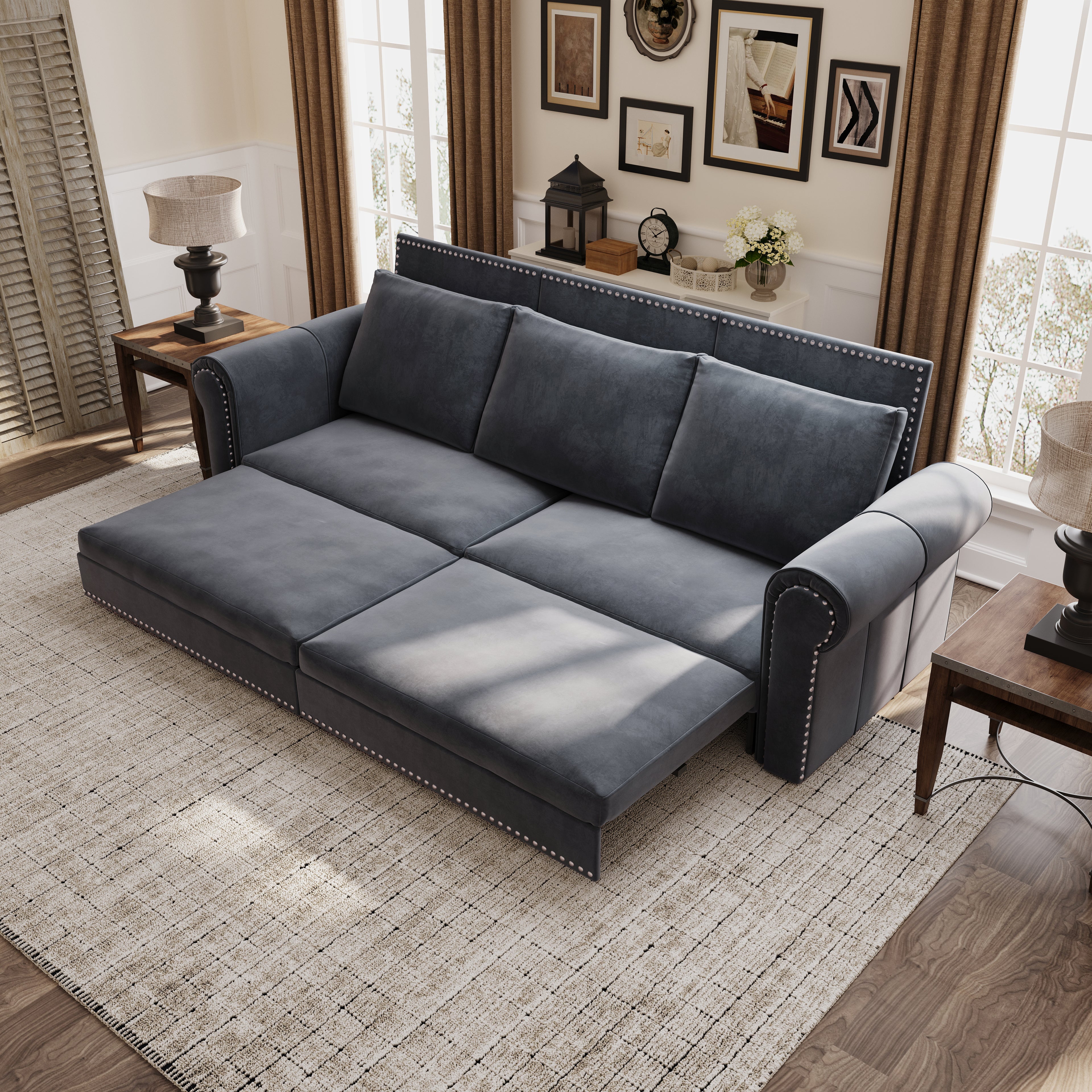 Chesterfield Velvet Convertible Sleeper Sofa