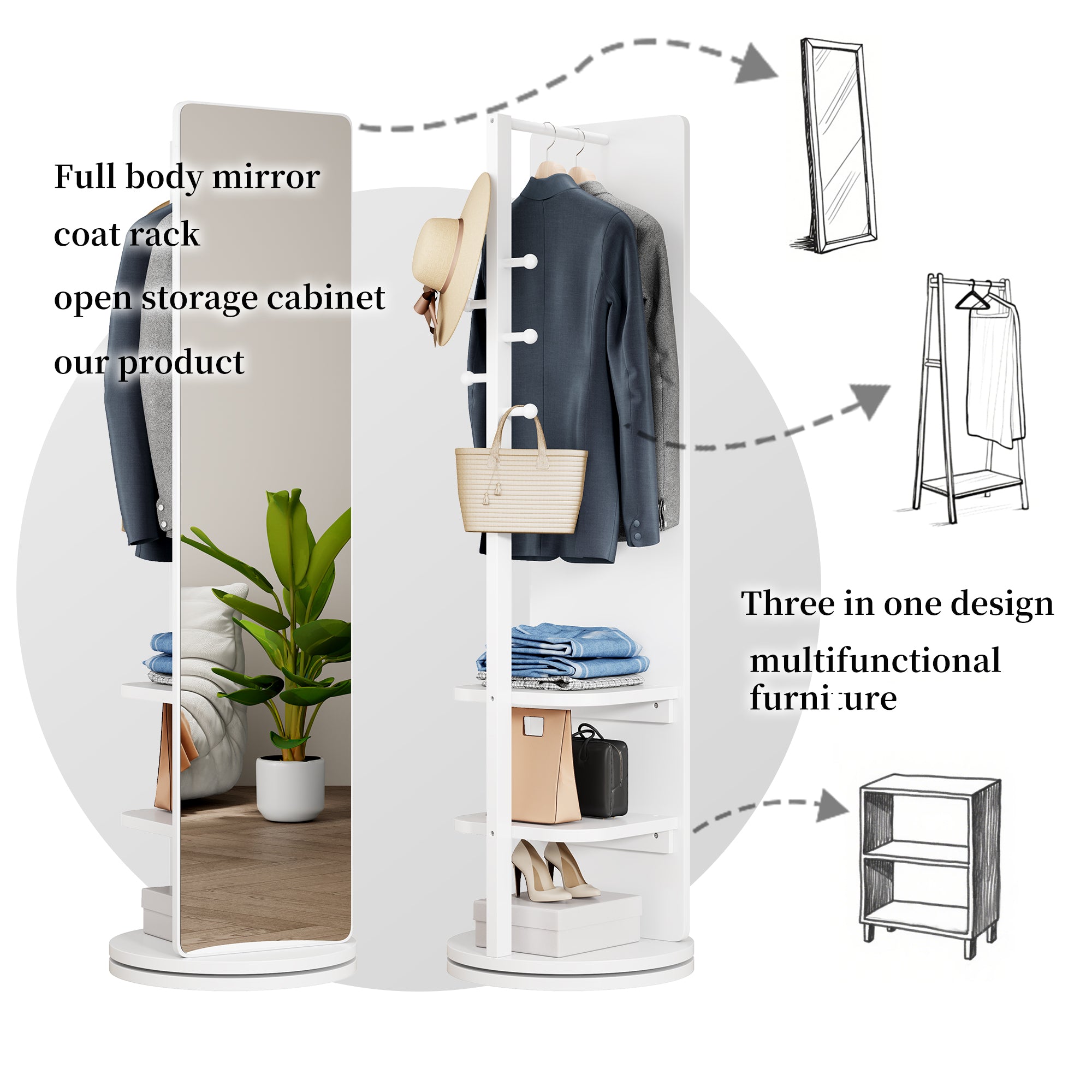 360° Rotating 66" x 17.8" Multifunctional Full Length Mirror