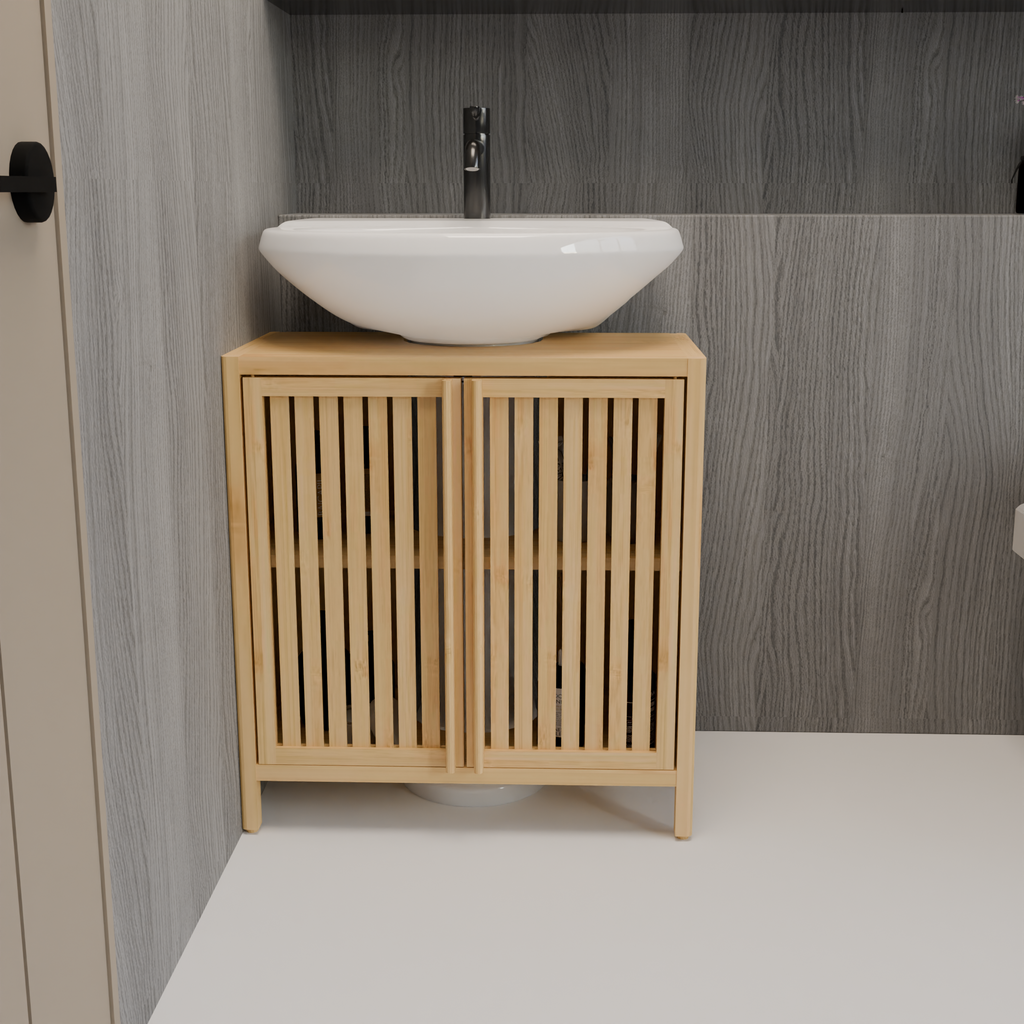 Natural Bamboo Large Capacity Basin Cabinet