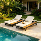 Black Iron + Teak Finish Chaise Lounge Set