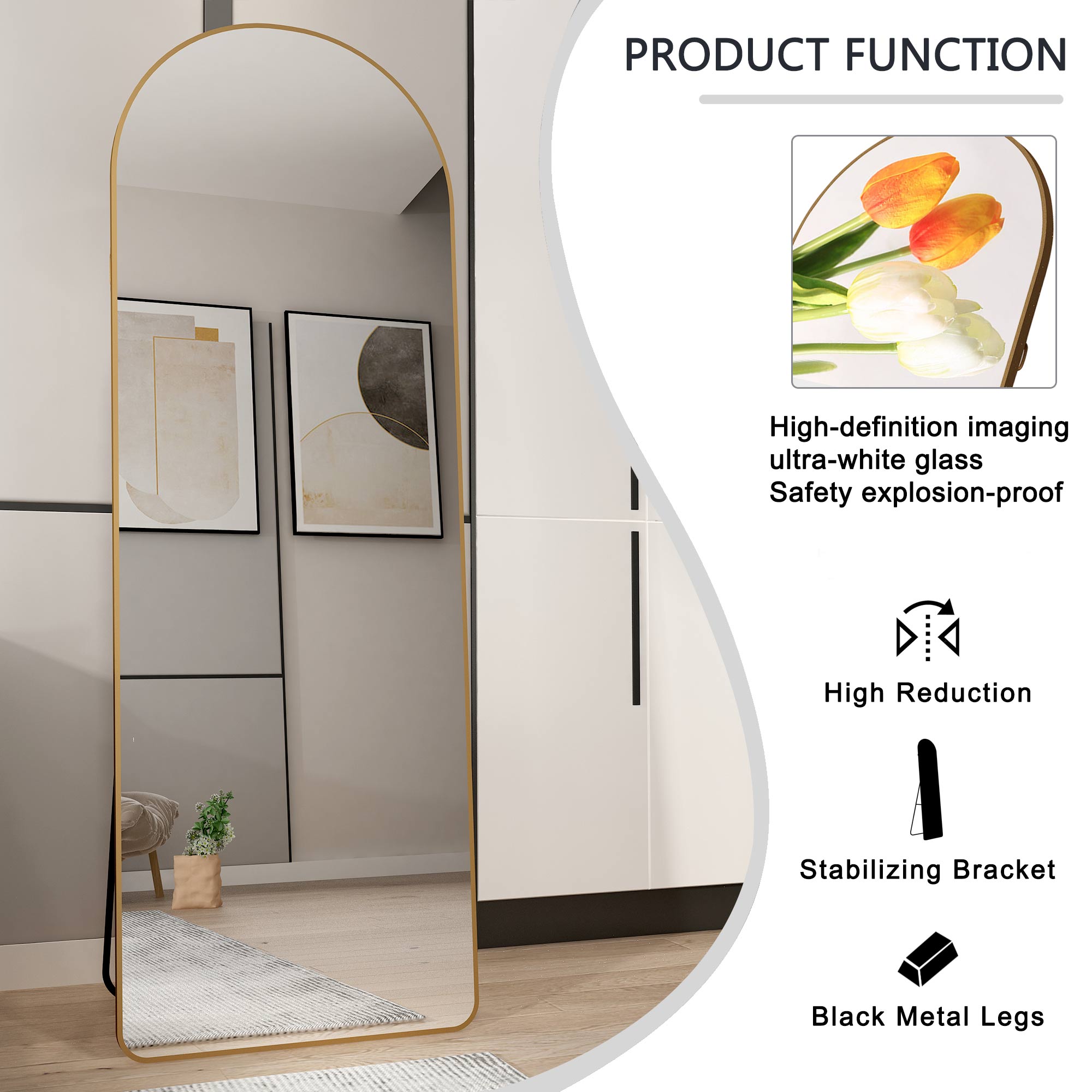 Aluminum Alloy Full Length Mirror with Gold Frame