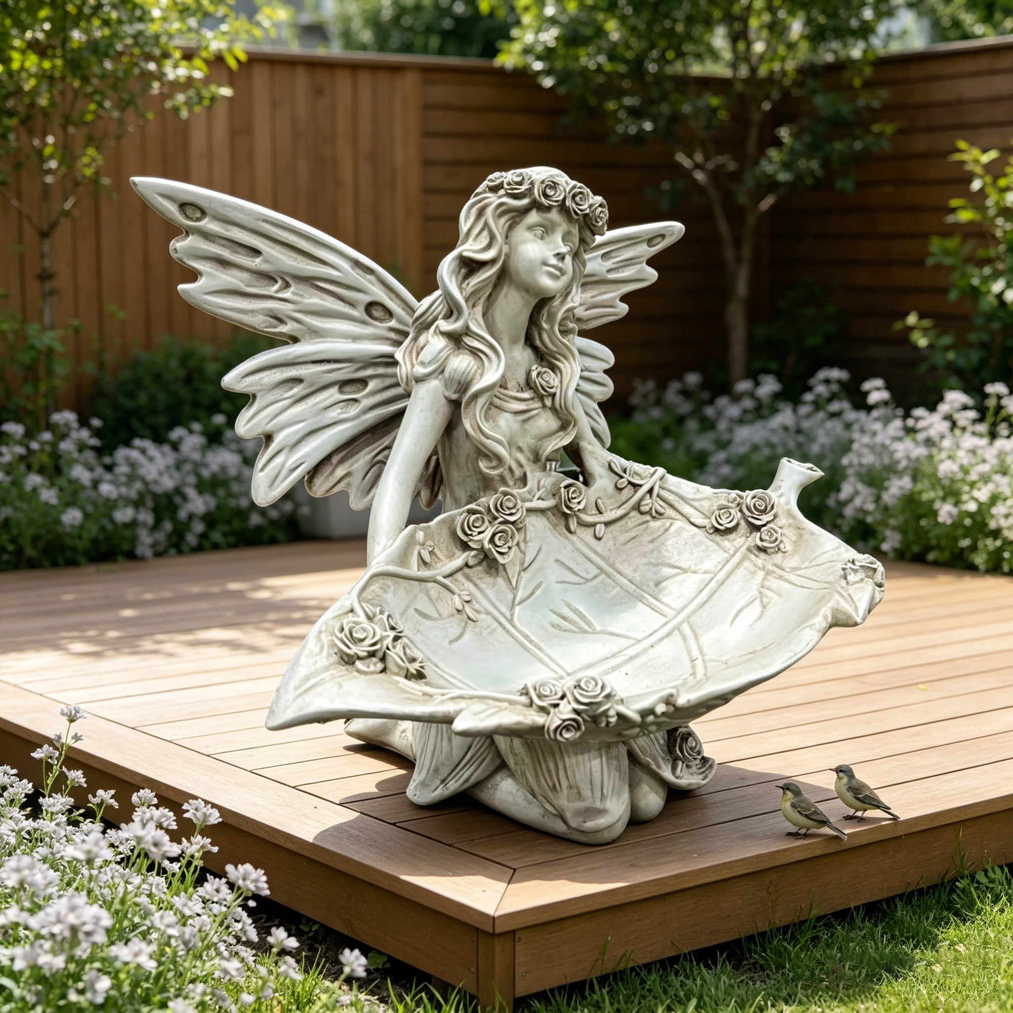 12.80" High Garden Fairy Figurine with Leaf Tray