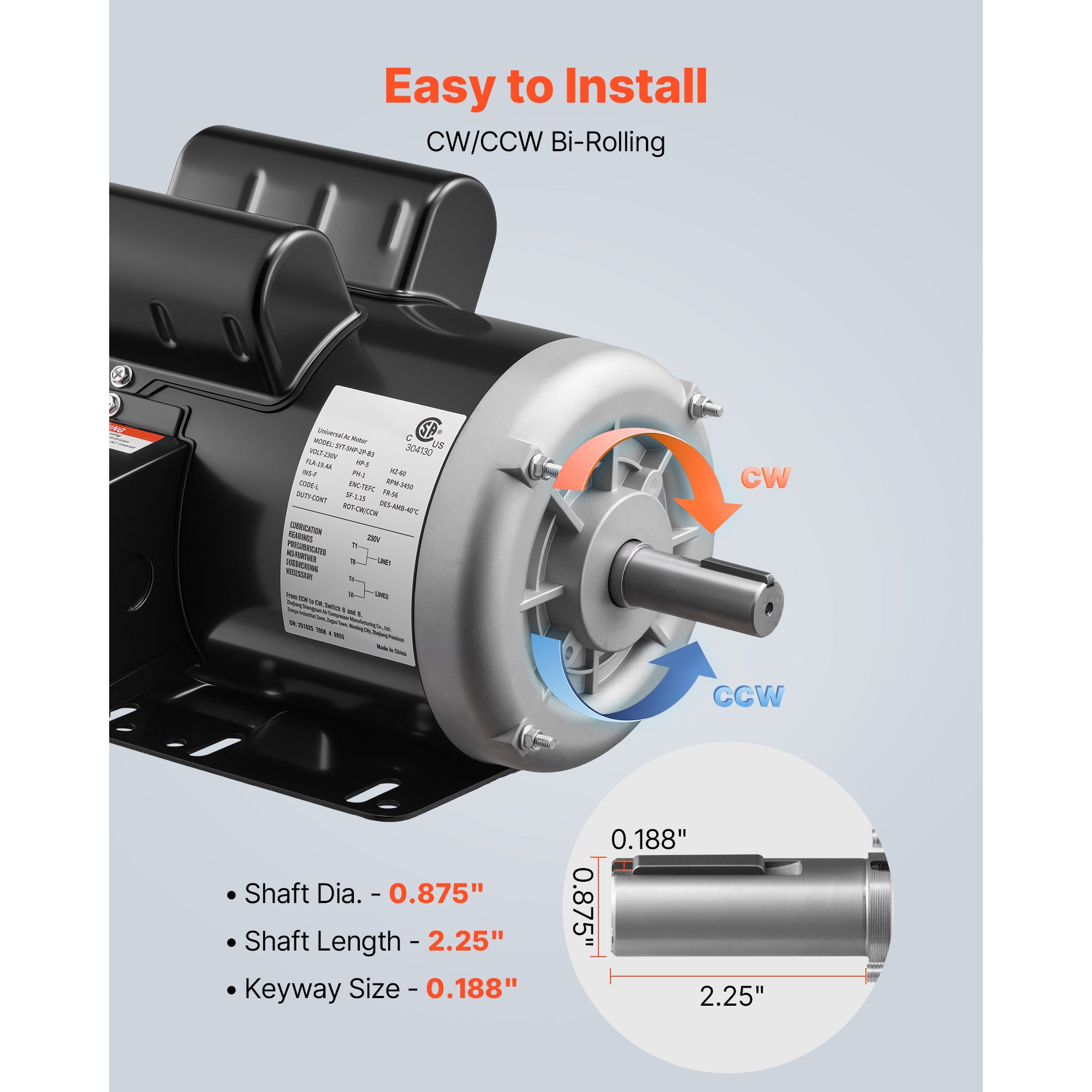 5 HP Electric Motor, 3450RPM Air Compressor Motor