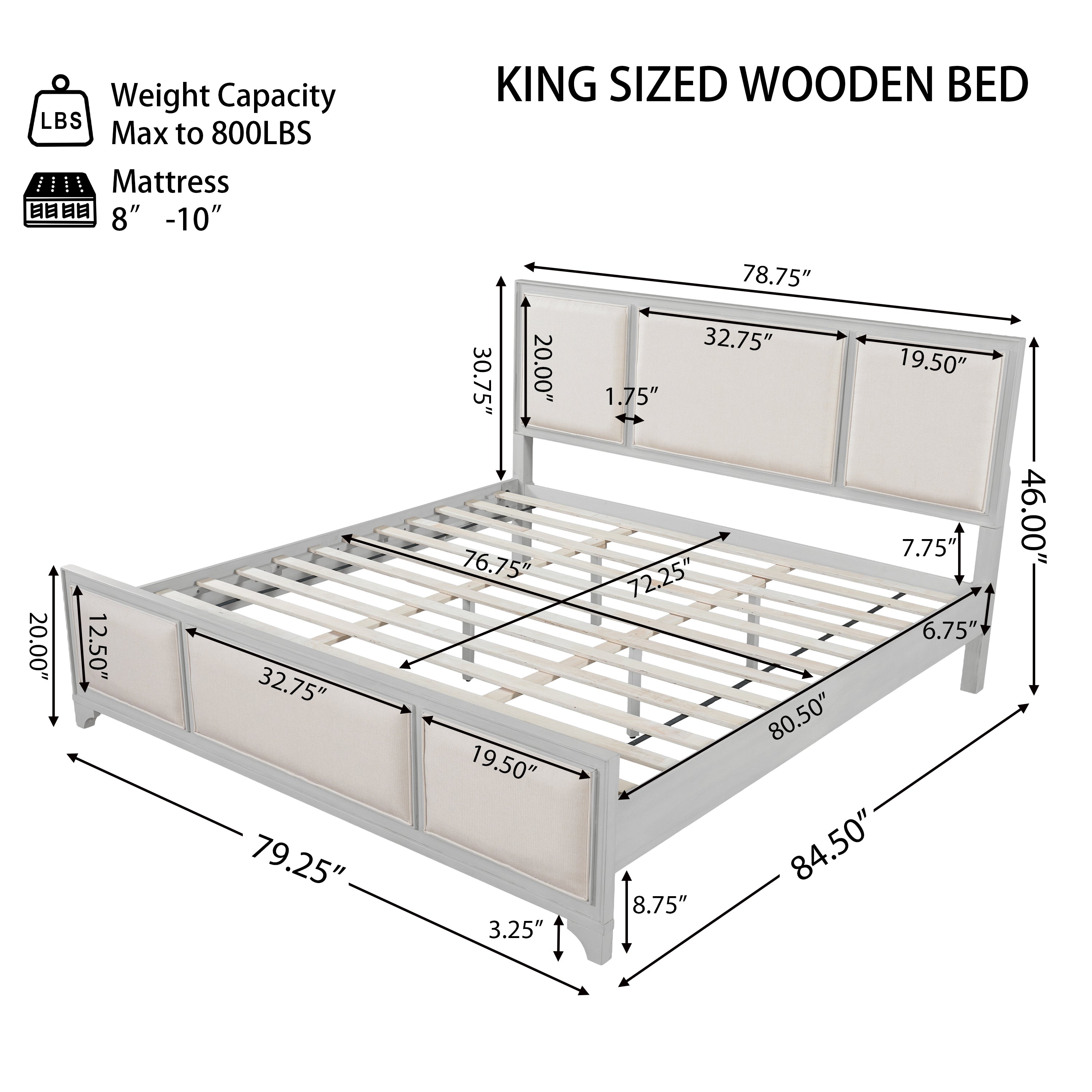 King Size Bed Frame with Upholstered Headboard
