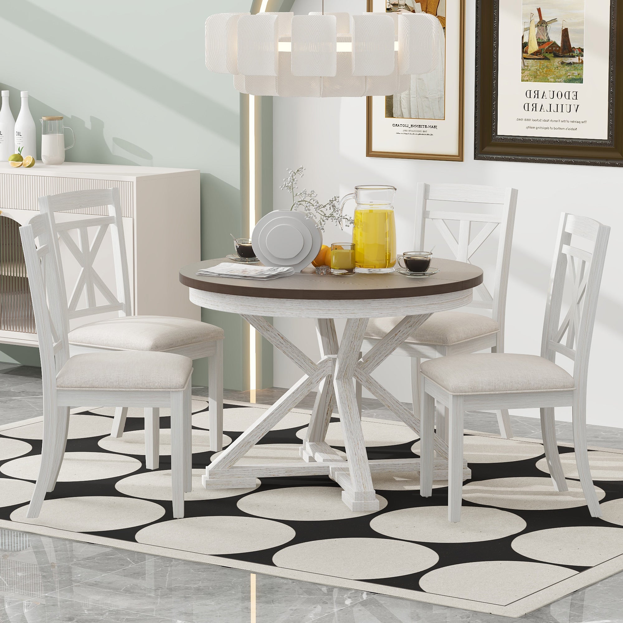 TREXM 5-Piece Retro Functional Dining Table Set