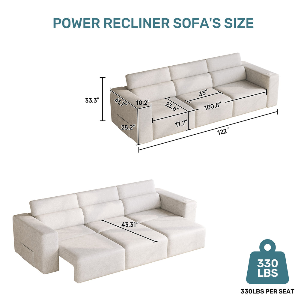 3 Seats Power Recliner Sofa with Wireless Charging