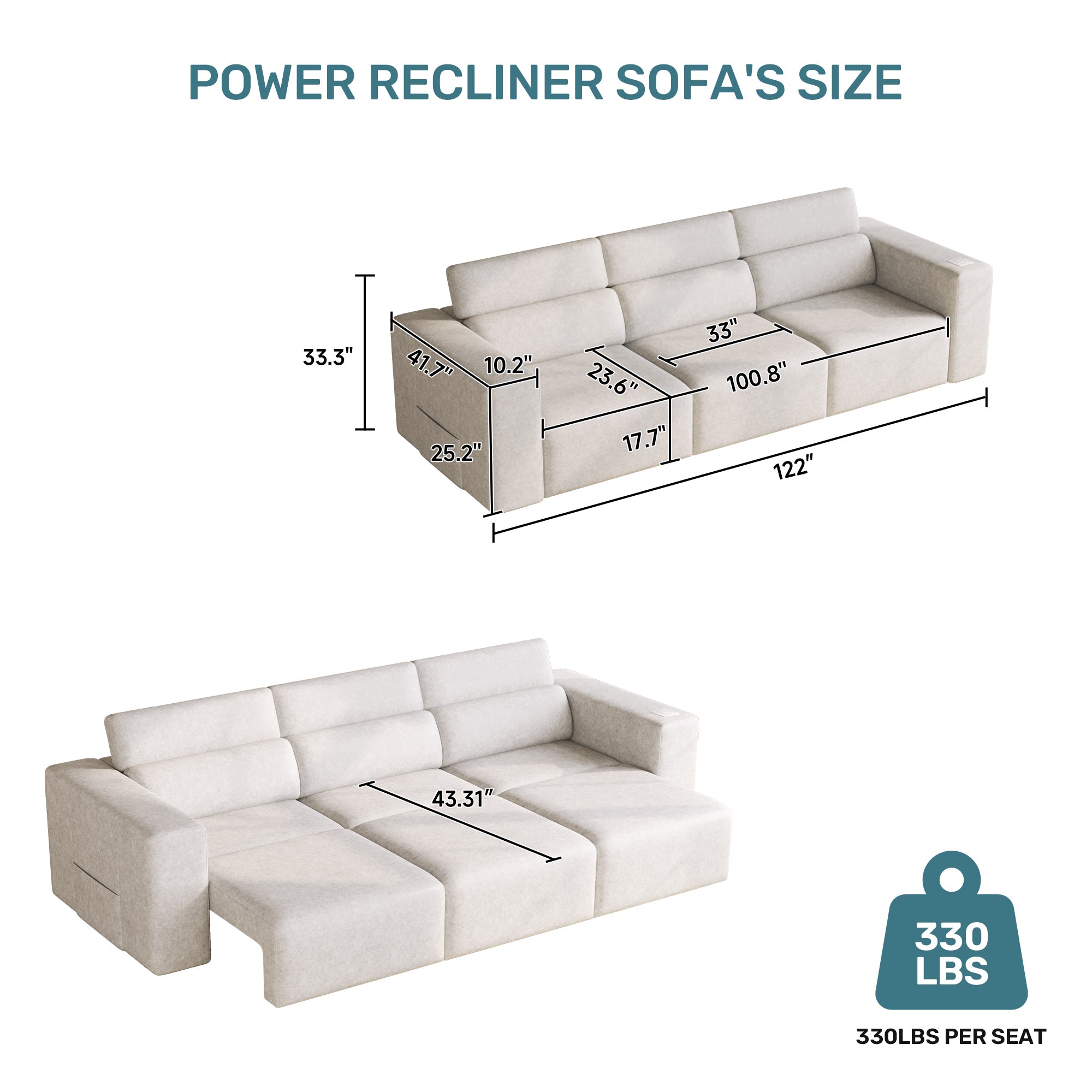 3 Seats Power Recliner Sofa with Wireless Charging