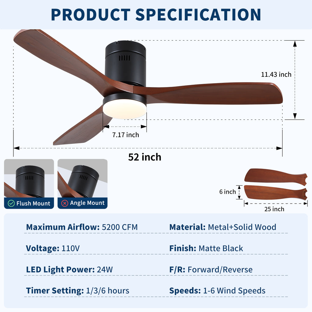 52 Inch Modern Matte Ceiling Fan