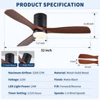 52 Inch Modern Matte Ceiling Fan