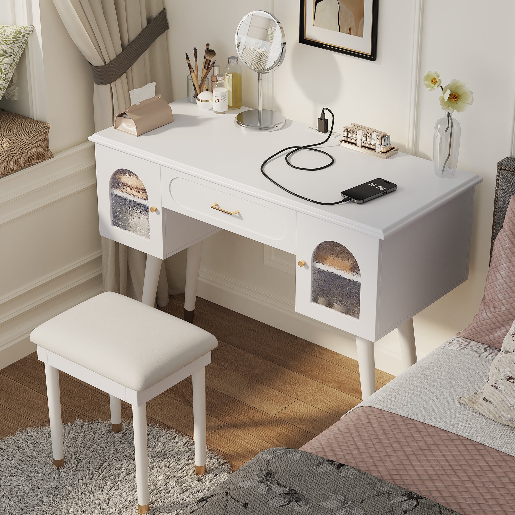 Elegant Vanity Makeup Table & Chair Set