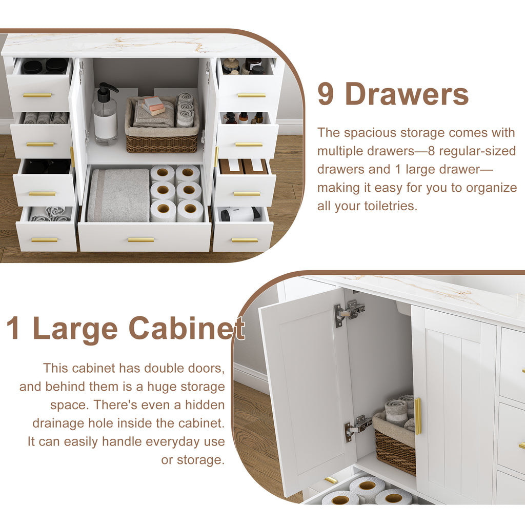 42" Modern Solid Wood Bathroom Vanity with Sink, 43" Carrara