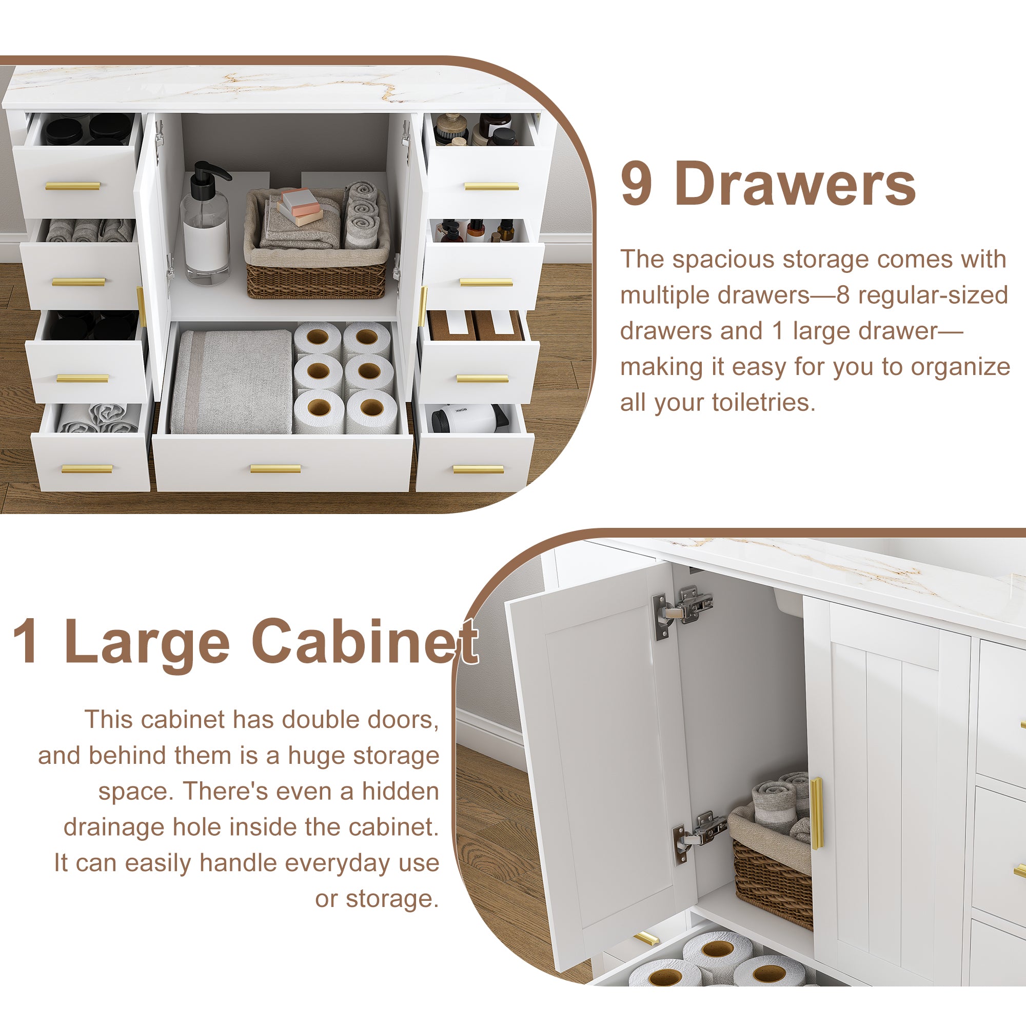 42" Modern Solid Wood Bathroom Vanity with Sink, 43" Carrara