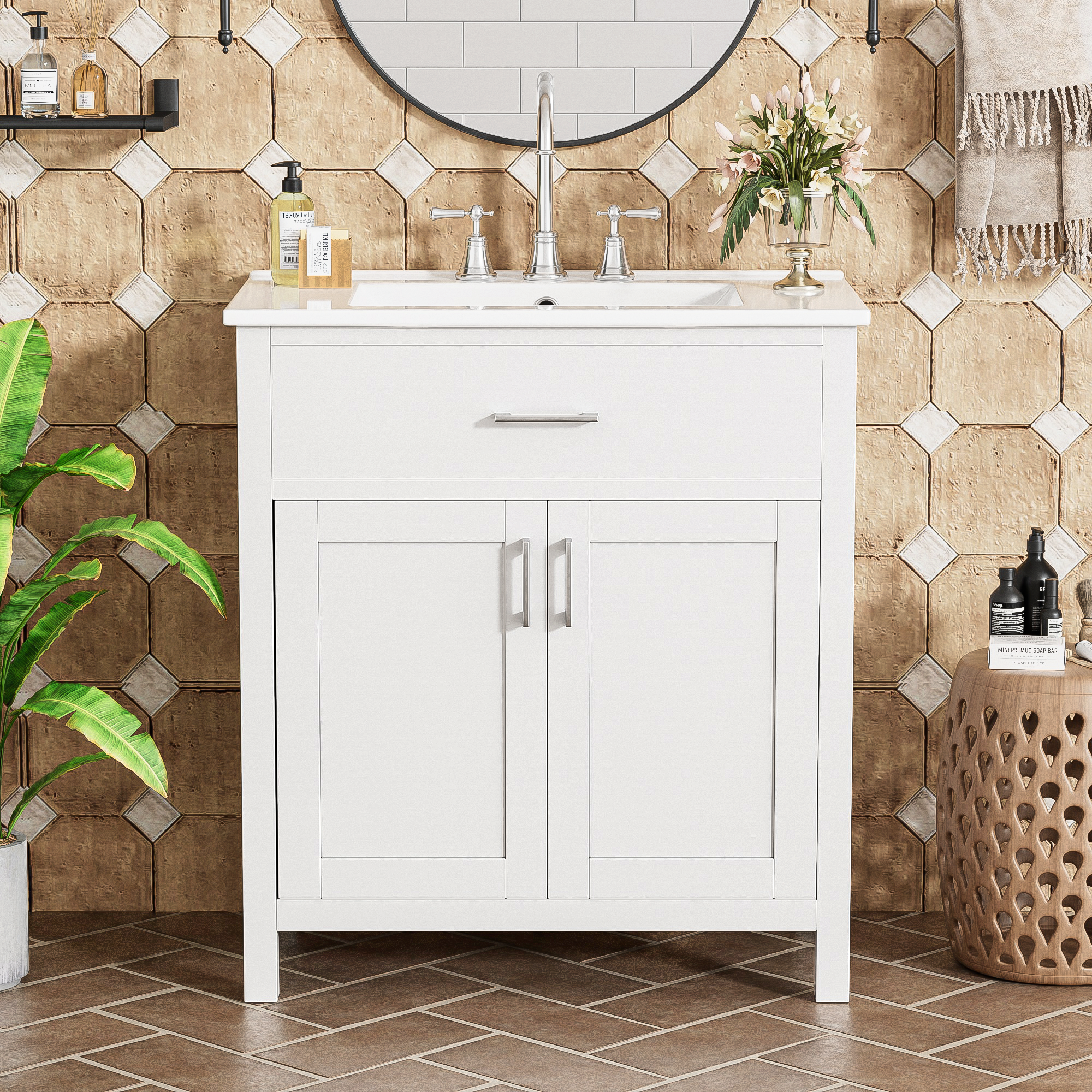 30-Inch Bathroom Vanity with Ceramic Sink and Ample Storage