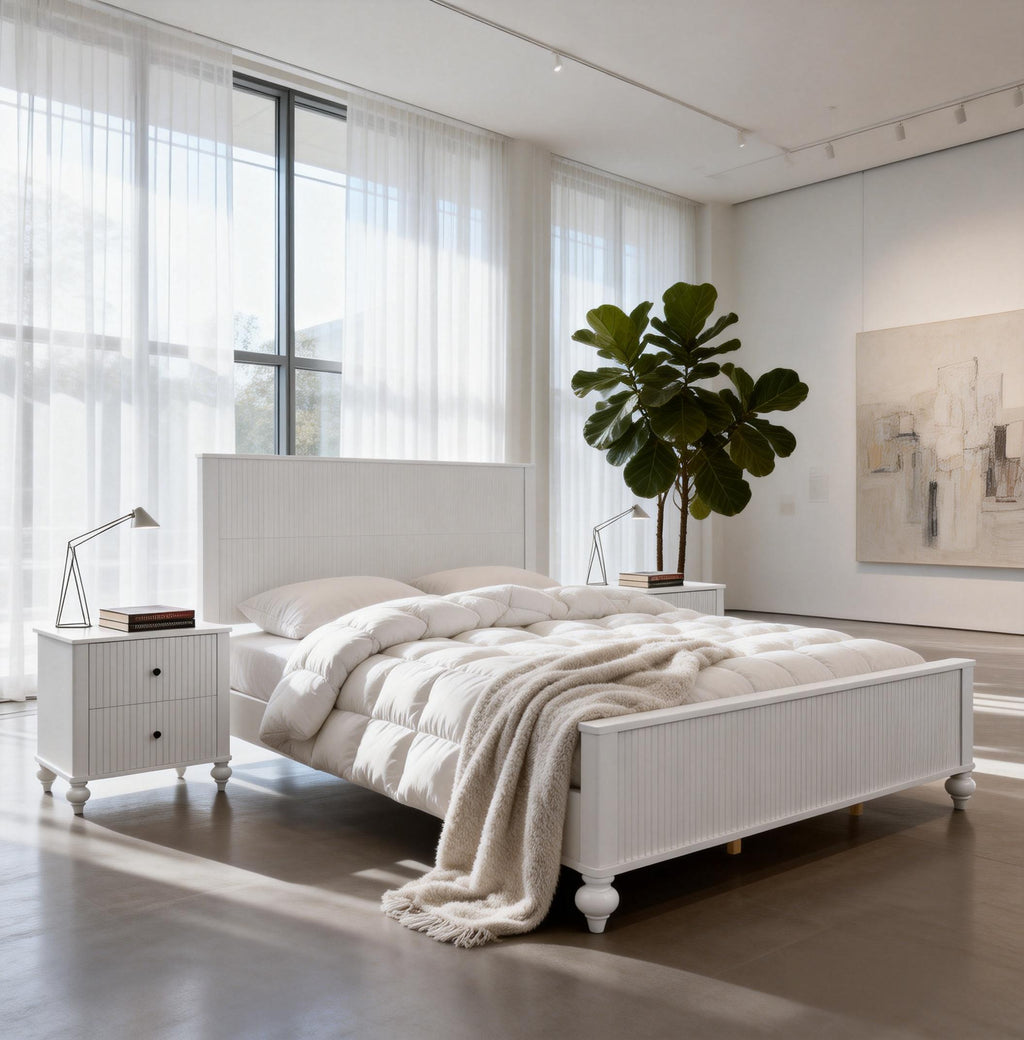 White Queen Size Bed Frame - Solid Wood & MDF