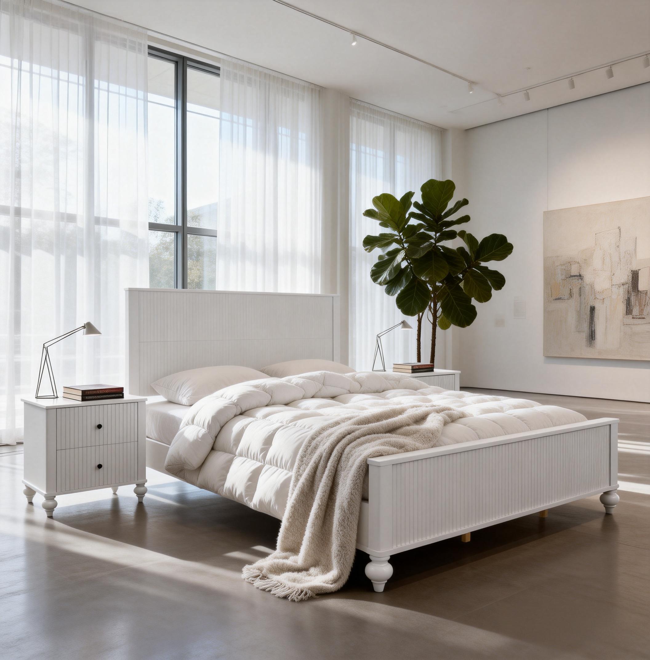 White Queen Size Bed Frame - Solid Wood & MDF