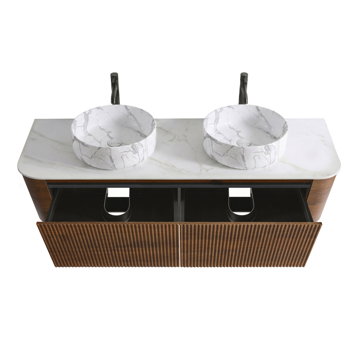 Erba 60-Inch Double Sink Bathroom Vanity, Walnut with Carrara White Ceramic