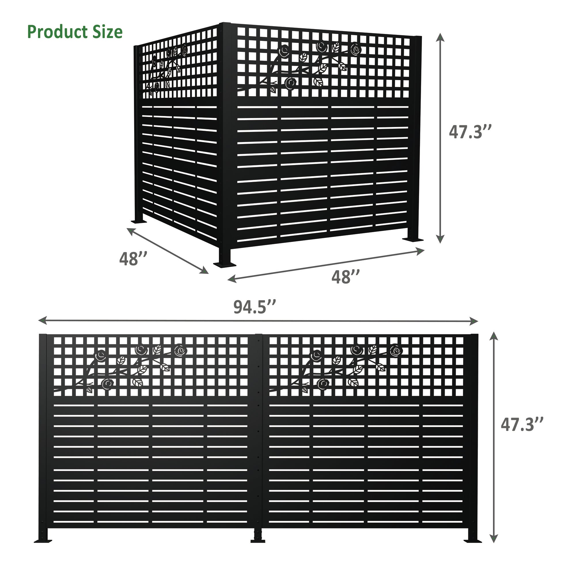 W48'' x H47.3'' x 2 Panels Metal Privacy Screen