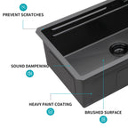 33" Undermount Waterfall Gunmetal Kitchen Sink