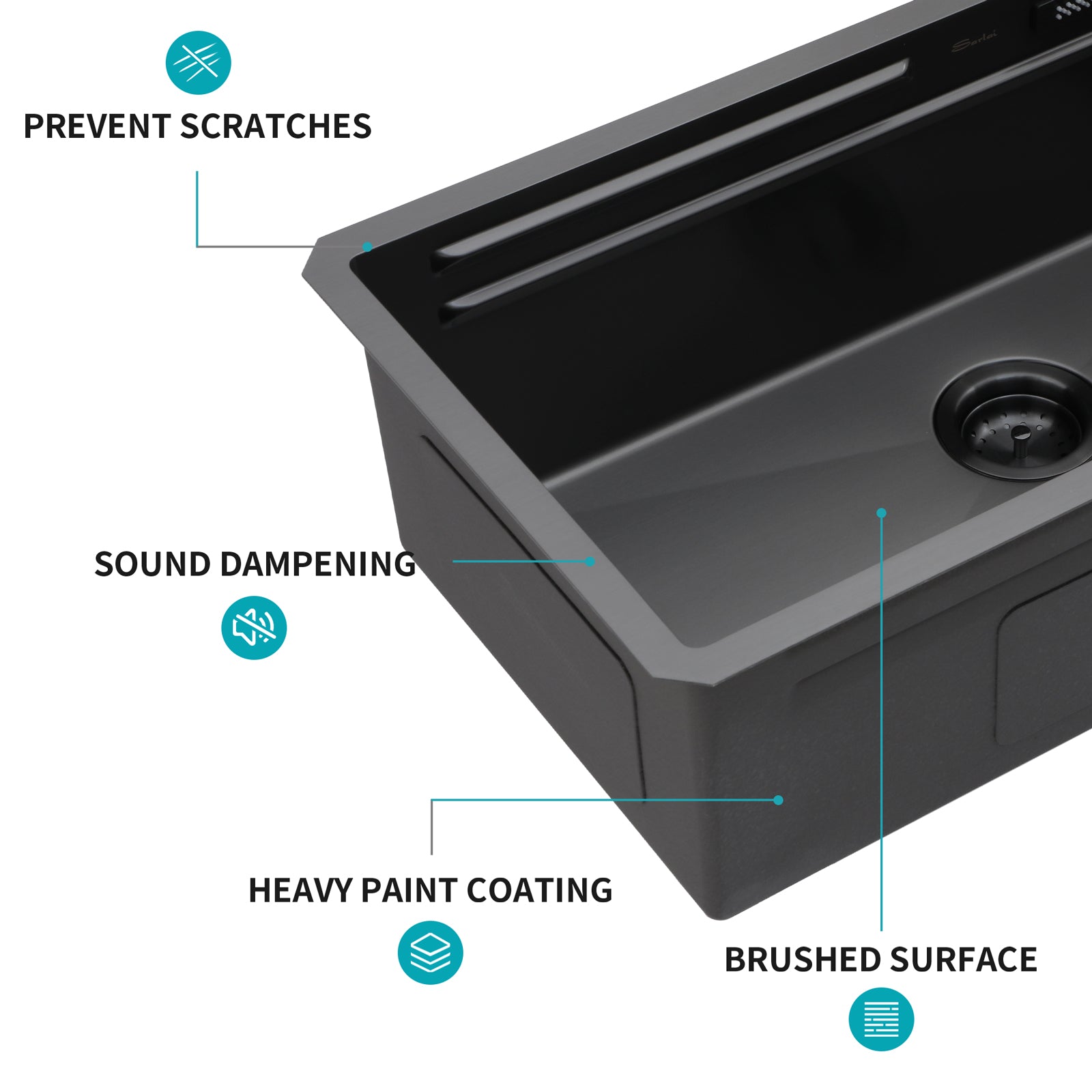 33" Undermount Waterfall Gunmetal Kitchen Sink
