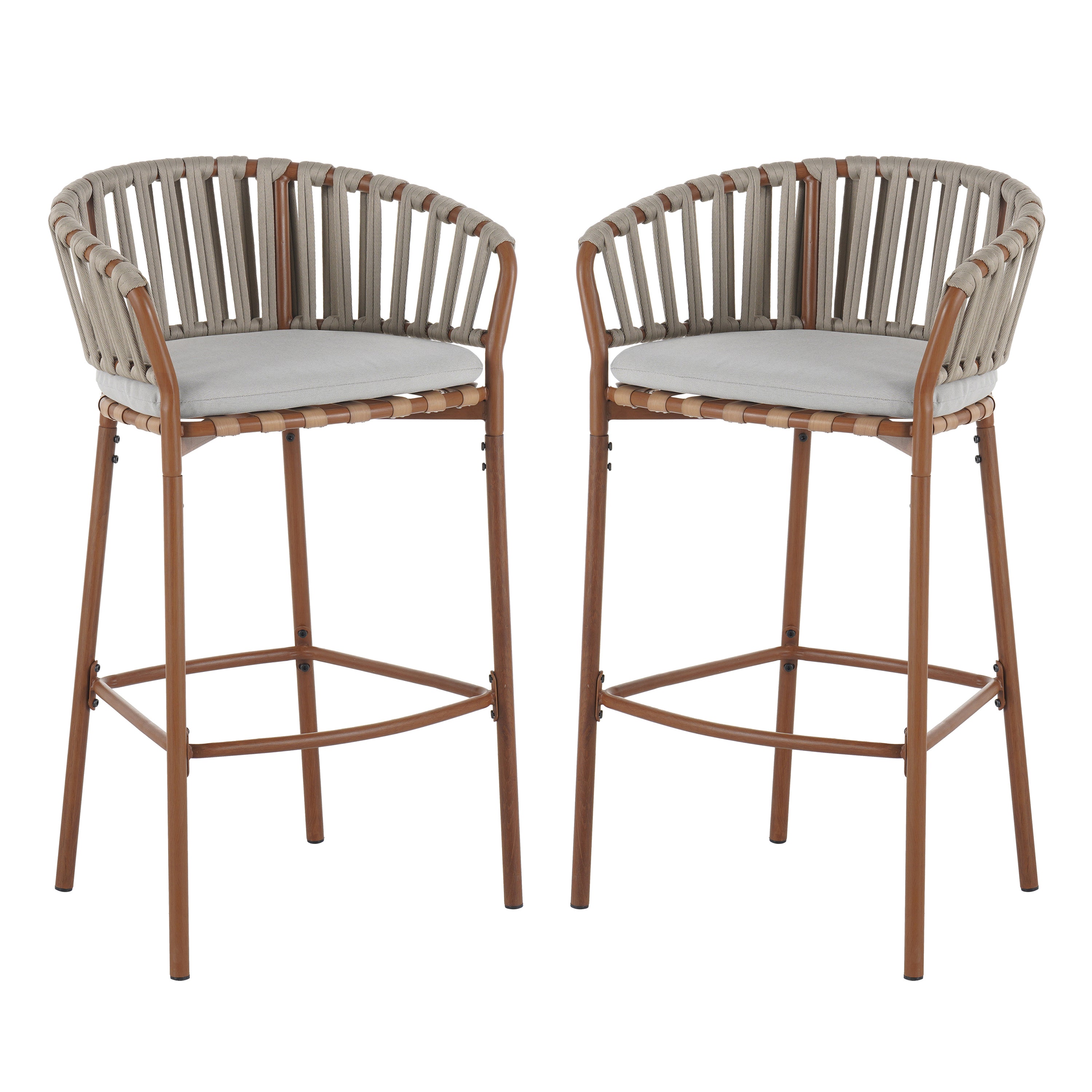 Lodi Outdoor Metal Rope Barstool Set of 2