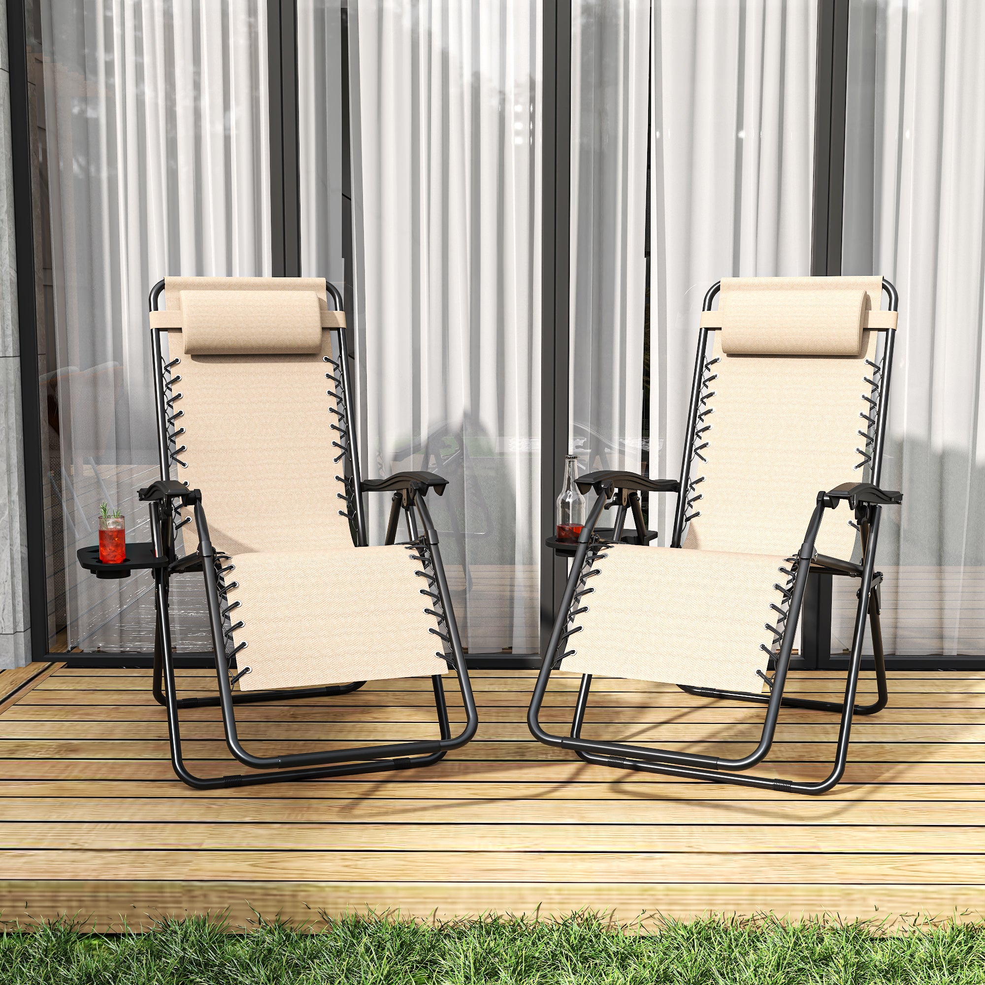 Zero Gravity Folding Lounge Chair with Headrest & Removable Tray