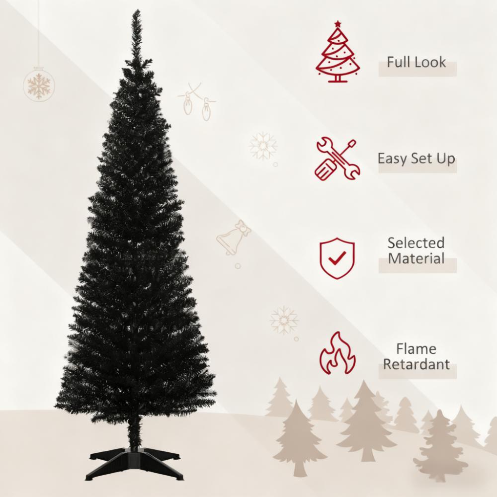 Slim Xmas Tree with Plastic Stand, 5' Artificial Pencil Christmas Tree