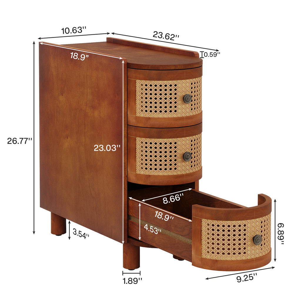 10.62" Narrow Rattan 3-Drawer End Table