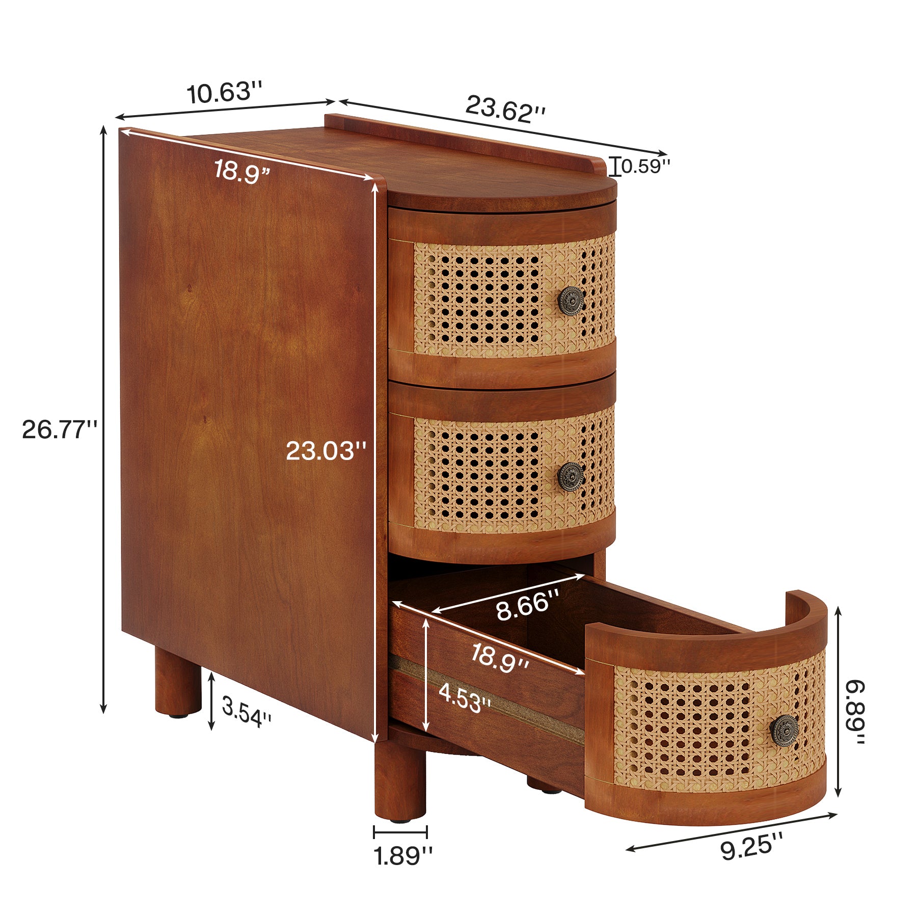 10.62" Narrow Rattan 3-Drawer End Table