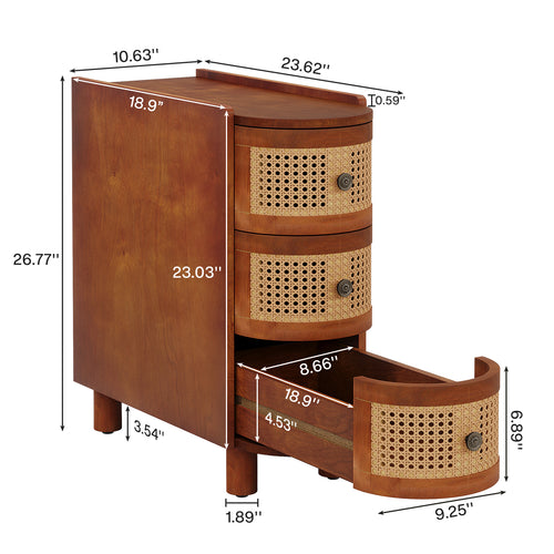 10.62" Narrow Rattan 3-Drawer End Table