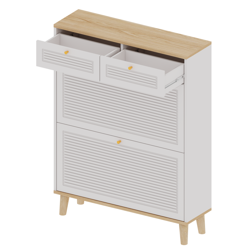 Shoe Cabinet with 2 Flip-Up Doors and Drawers