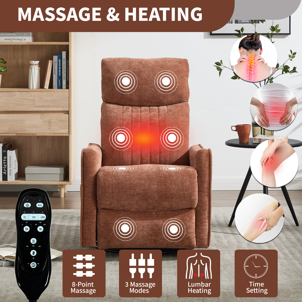 Orange Heat Massage Manual Recliner Chair with Rocker and Swivel in Fabric for Living Room