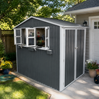 9x6 FT Outdoor Metal Storage Shed with Window & Flower Rack