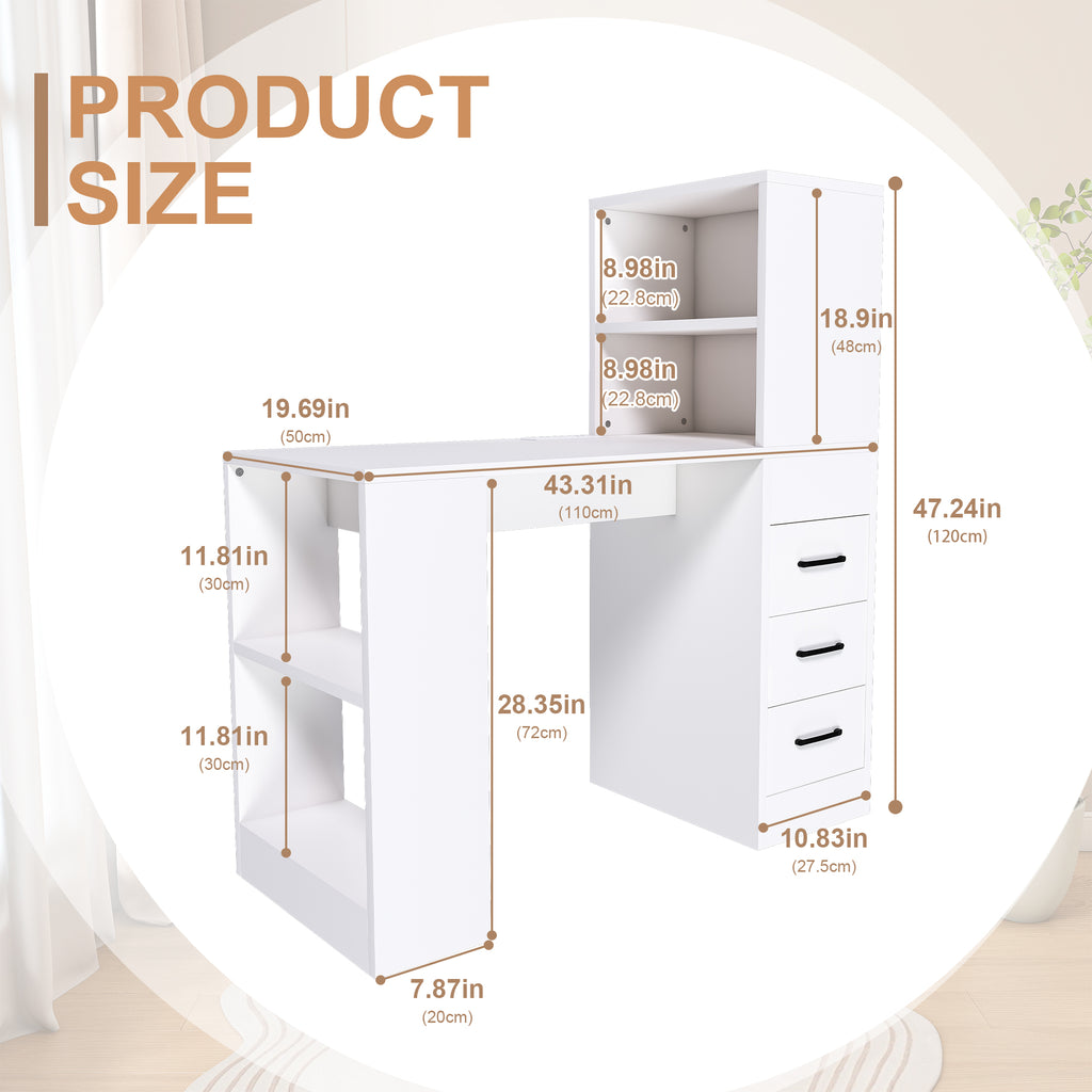White Computer Desk with 4-in-1 Socket and Storage